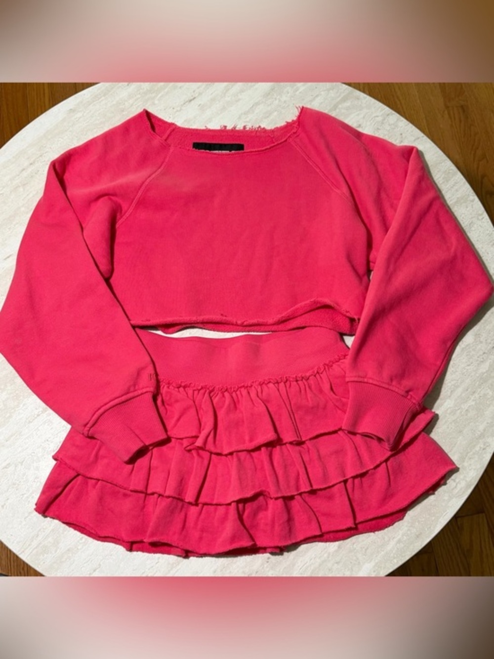 New KATIE J NYC 100% Cotton Crop Sweatshirt + Skirt/Skort Set *M